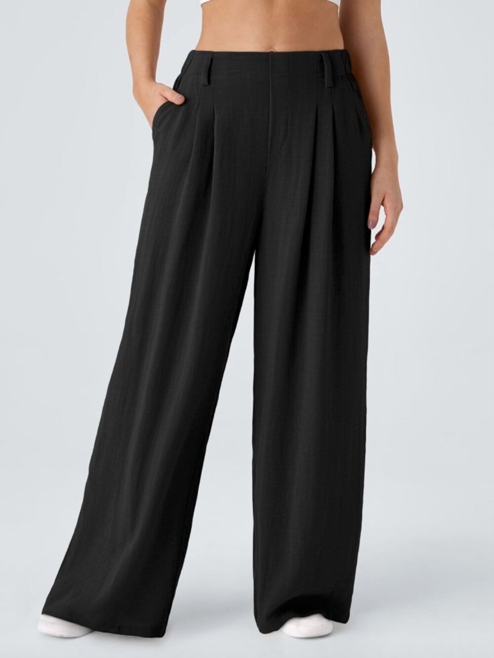 Halara High Waisted Pocket Wide Leg Flowy Solid Palazzo Casual Linen-Feel Pants